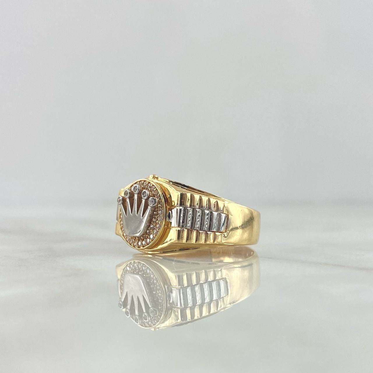 Anillo Sello Corona Rx 7.1gr / T10 1/2 / Circones Blancos Dos Oros Amarillo Blanco