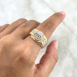 Anillo Sello Corona Rx 7.1gr / T10 1/2 / Circones Blancos Dos Oros Amarillo Blanco