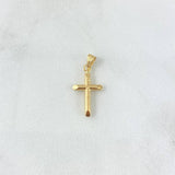 Dije Cruz Puntas Planas 0.35gr / 2.2cm / Troquelada Cargador Bordeado Oro Amarillo ©