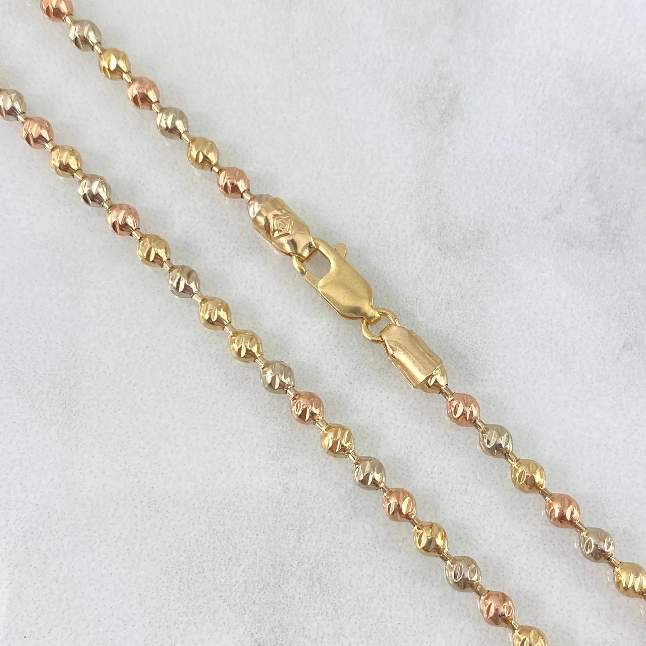 Cadena Militar 18.1gr / 55cm / 3mm Bolas Diamantadas Tres Oros
