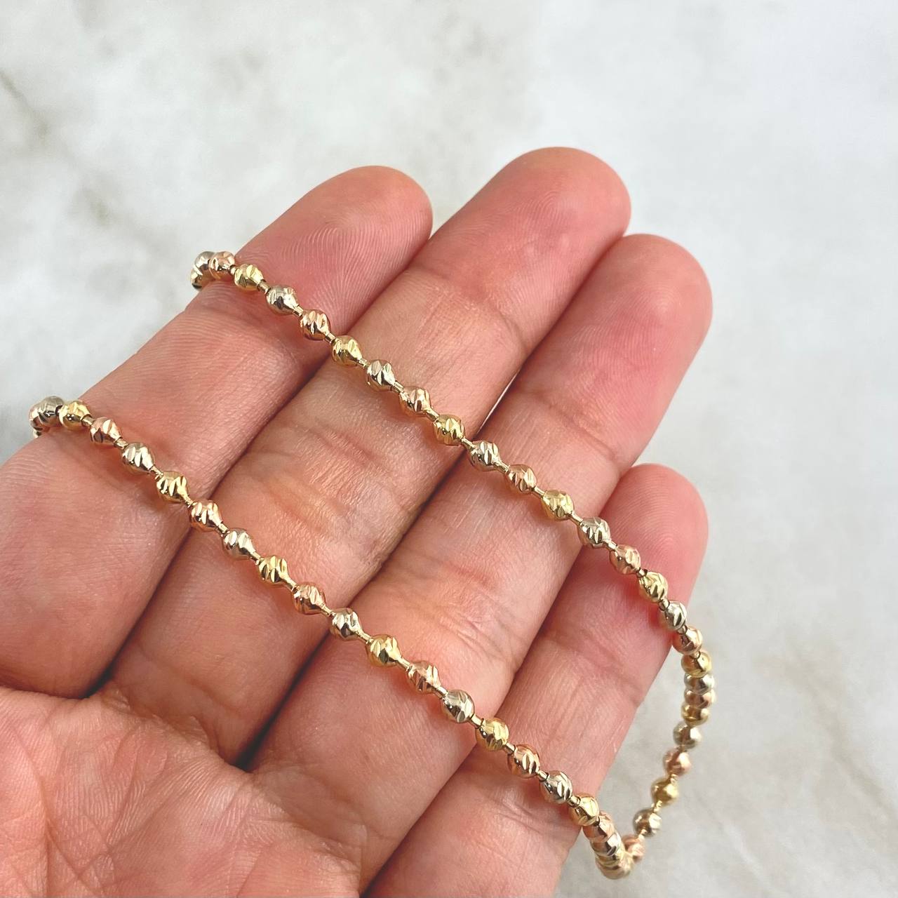 Cadena Militar 18.1gr / 55cm / 3mm Bolas Diamantadas Tres Oros