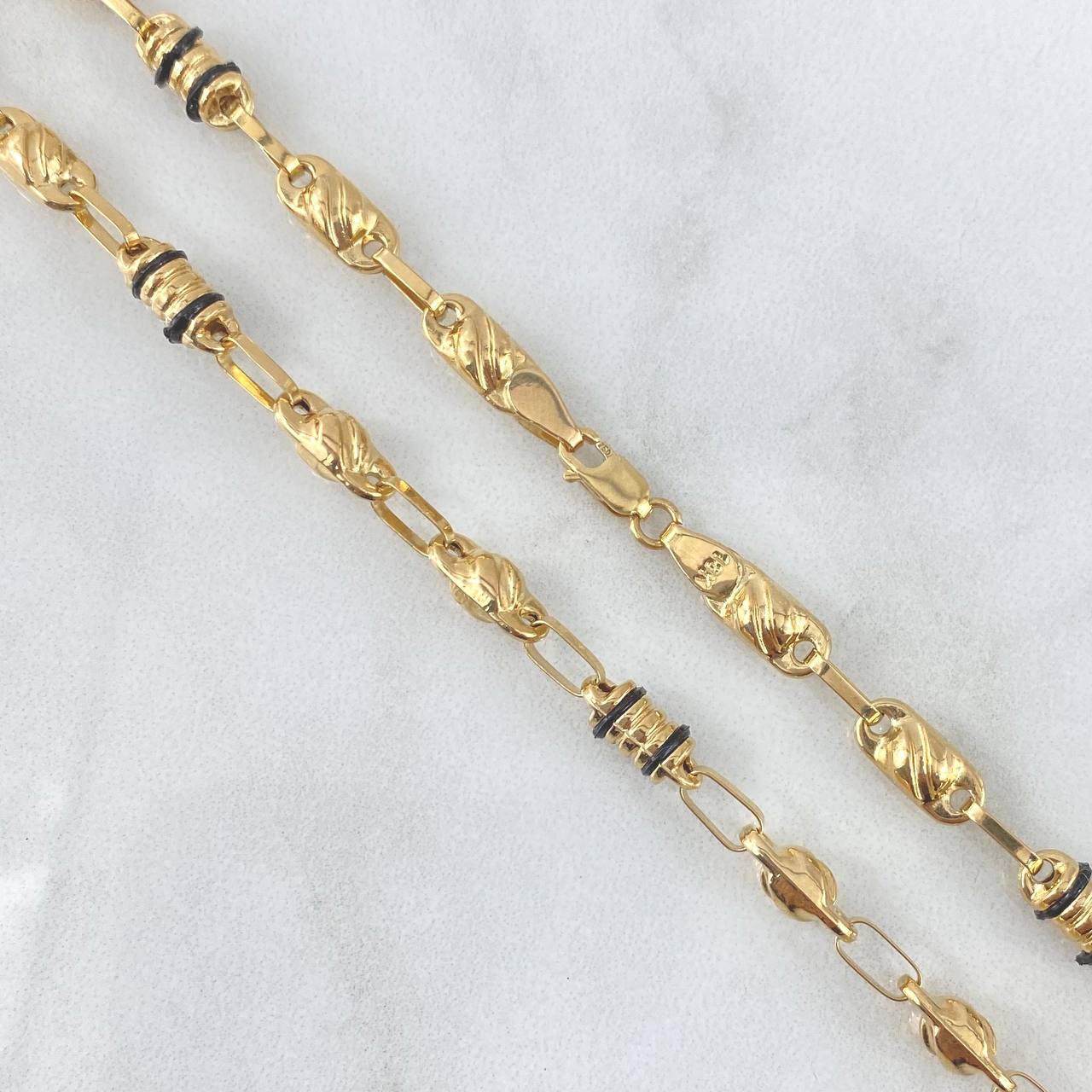 Cadena Rustica Barril Espiral 14.05gr / 60cm / 4.5mm Cauchos Negros Oro Amarillo