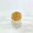 Anillo Sello Dólar 10.35gr / T7 1/4 / Texturizado Circones Blancos Oro Amarillo ©