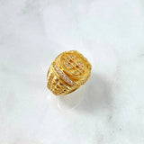 Anillo Sello Dólar 10.35gr / T7 1/4 / Texturizado Circones Blancos Oro Amarillo ©