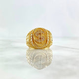 Anillo Sello Dólar 10.35gr / T7 1/4 / Texturizado Circones Blancos Oro Amarillo ©
