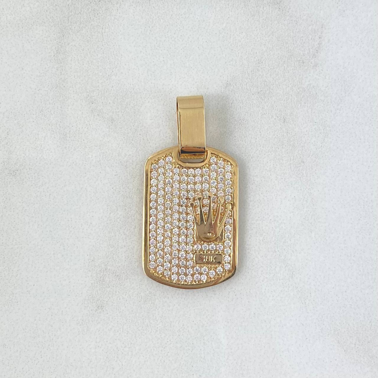 Dije Placa Corona RX 3.5gr / 3cm / Circones Blancos Oro Amarillo