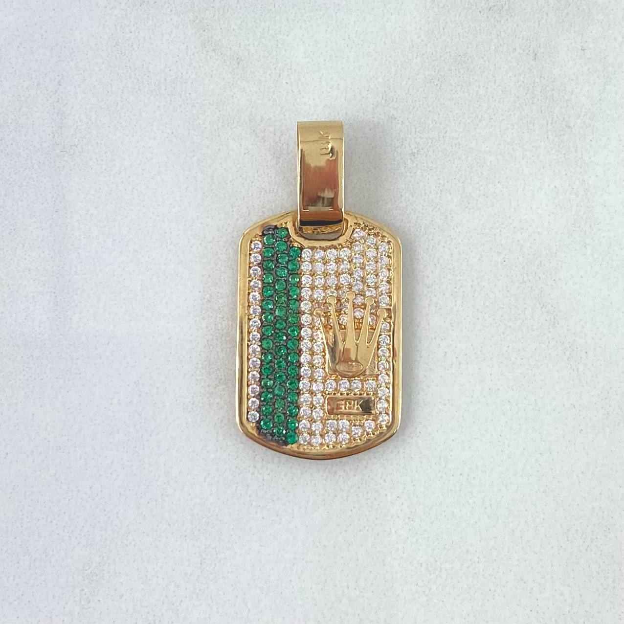 Dije Placa Corona RX 3.5gr / 3cm / Circones Blancos Verdes Oro Amarillo