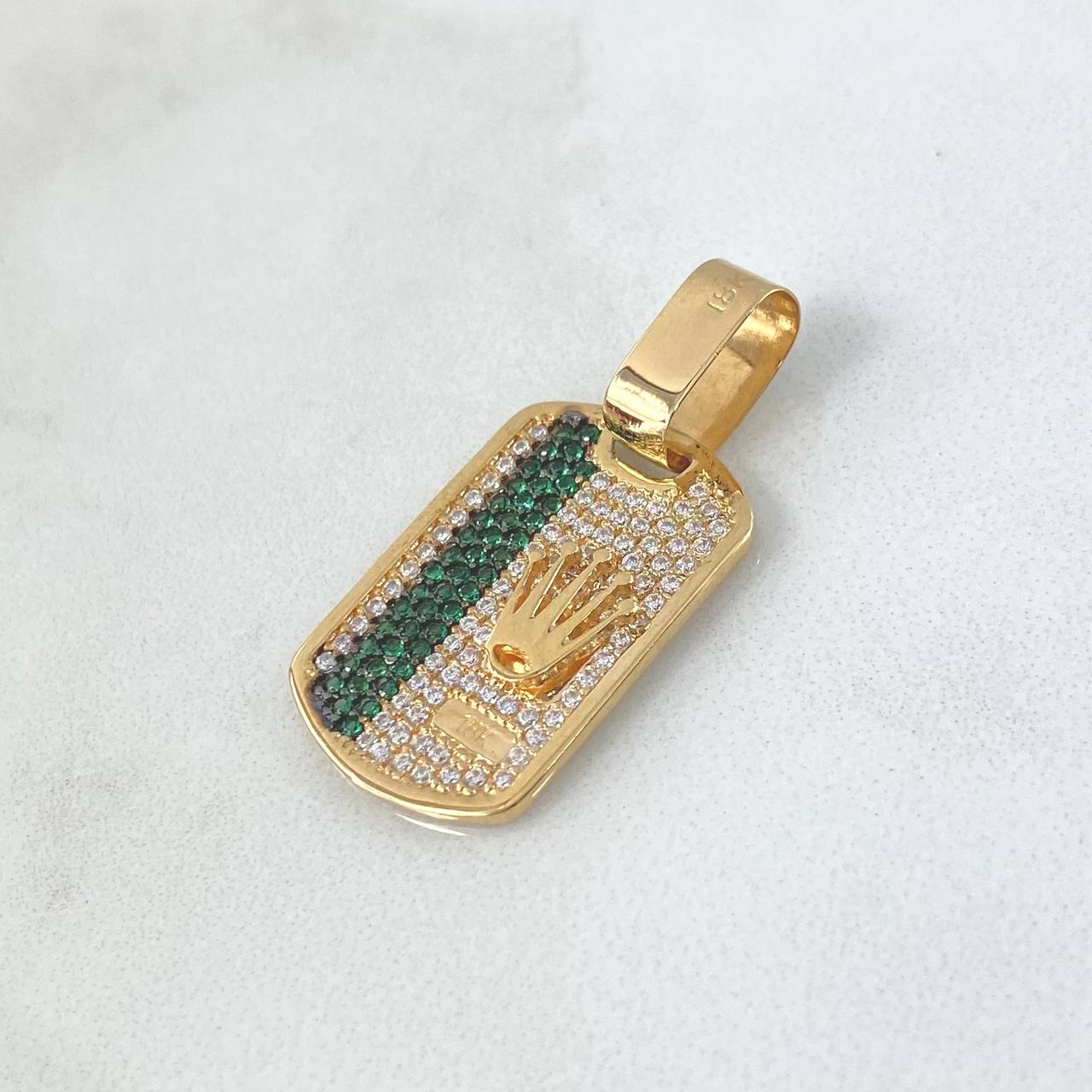 Dije Placa Corona RX 3.5gr / 3cm / Circones Blancos Verdes Oro Amarillo
