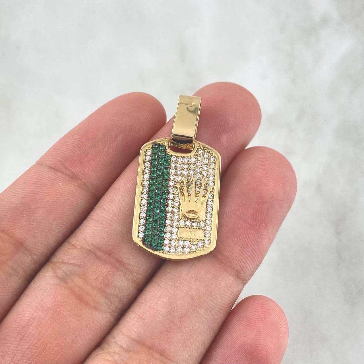 Dije Placa Corona RX 3.5gr / 3cm / Circones Blancos Verdes Oro Amarillo