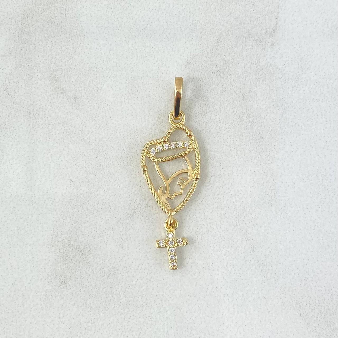 Dije Rosario Virgen María 1.1gr / 3cm / Circones Blancos Oro Amarillo
