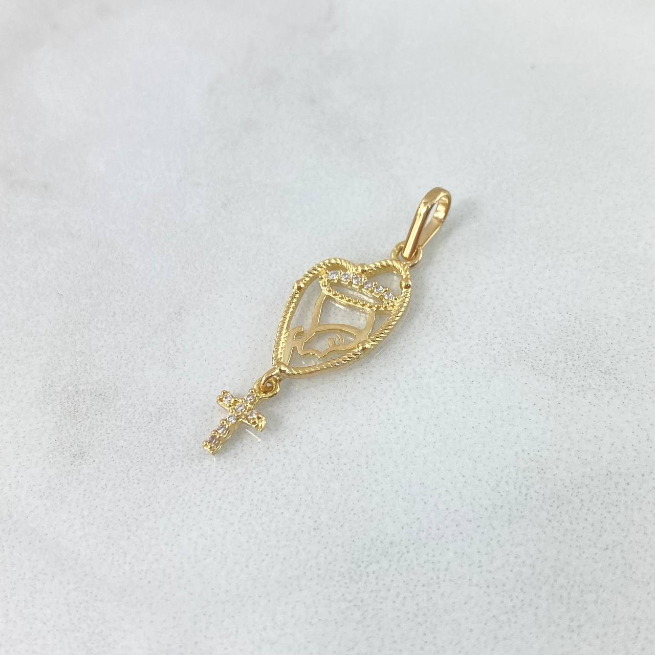 Dije Rosario Virgen María 1.1gr / 3cm / Circones Blancos Oro Amarillo