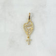 Dije Rosario Virgen María 1.1gr / 3cm / Circones Blancos Oro Amarillo