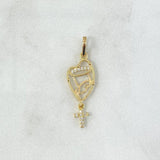 Dije Rosario Virgen María 1.1gr / 3cm / Circones Blancos Oro Amarillo
