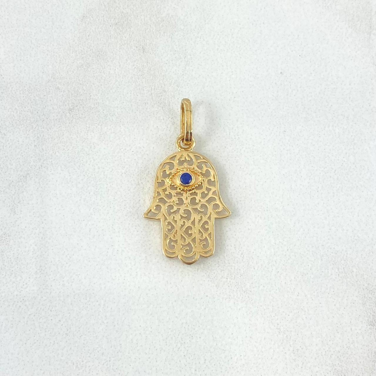 Dije Mano Hamsa Ojo Mistico 1.2gr / 2.4cm / Circon Azul Oro Amarillo ©
