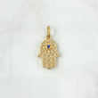 Dije Mano Hamsa Ojo Mistico 1.2gr / 2.4cm / Circon Azul Oro Amarillo ©