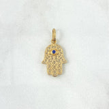 Dije Mano Hamsa Ojo Mistico 1.2gr / 2.4cm / Circon Azul Oro Amarillo ©