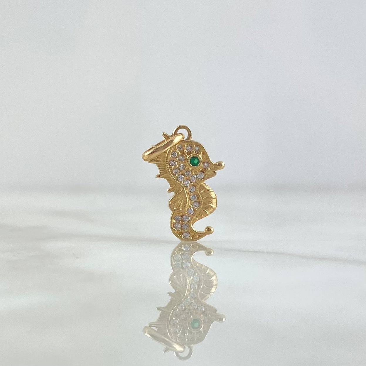 Dije Caballo de Mar 1.45gr / 2.3cm / Circones Blancos Verde Oro Amarillo 18K (Oferta) ©