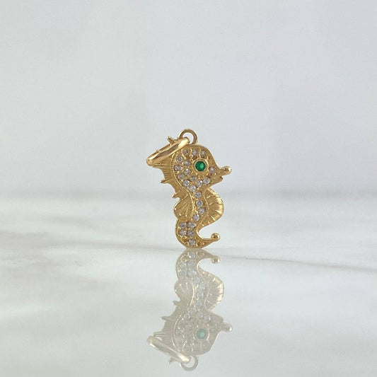 Dije Caballo de Mar 1.45gr / 2.3cm / Circones Blancos Verde Oro Amarillo 18K (Oferta)