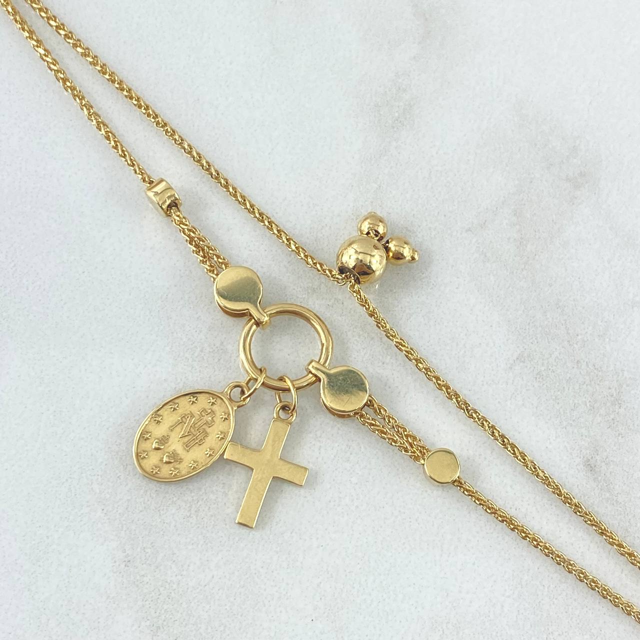 Pulso Franco Gradual Cruz - Virgen Fatima 5.05gr / 20cm / 1mm Oro Amarillo +4