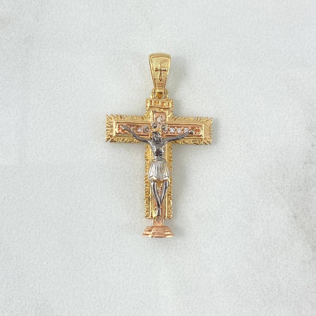 Dije Señor De Los Milagros 5.9gr / 4cm / Circones Blancos Dos Oros Amarillo Rosa *