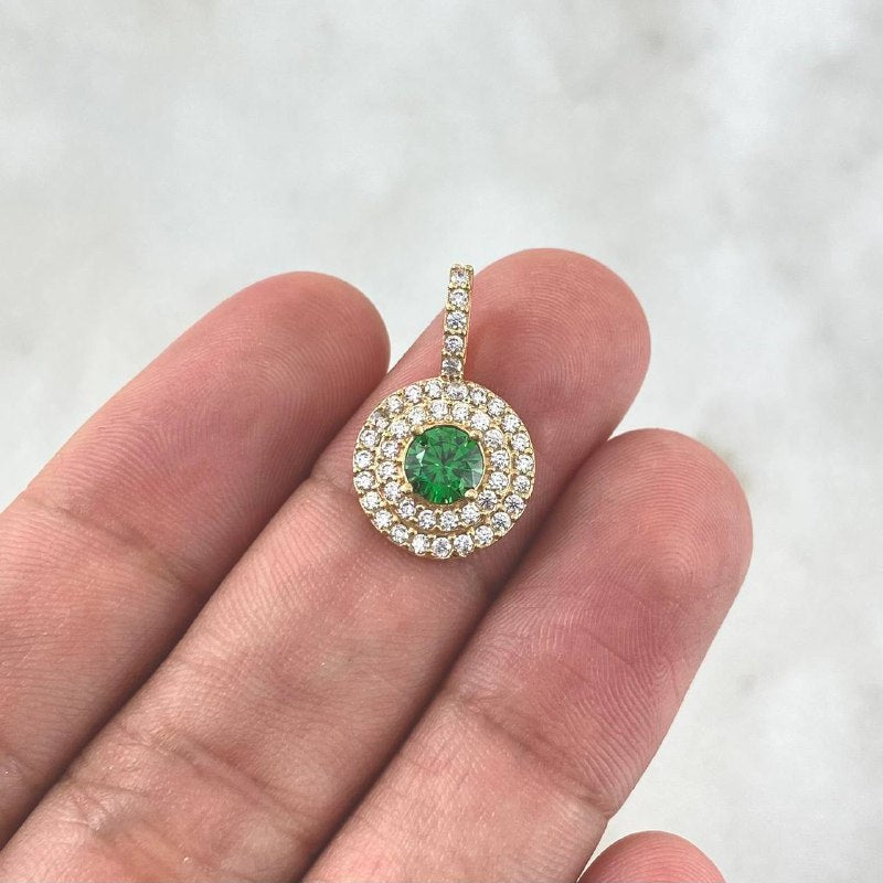 Dije Halo Tupido 2.05gr / 1.9cm / Circones Blancos Y Verde Oro Amarillo