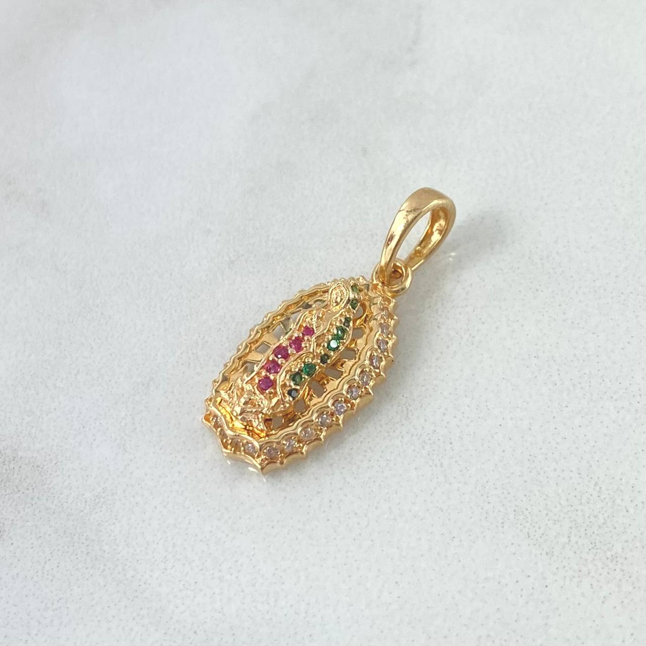 Dije Virgen de Guadalupe 2.95gr / 2.5cm / Circones Blancos Fucsias Verdes Oro Amarillo *
