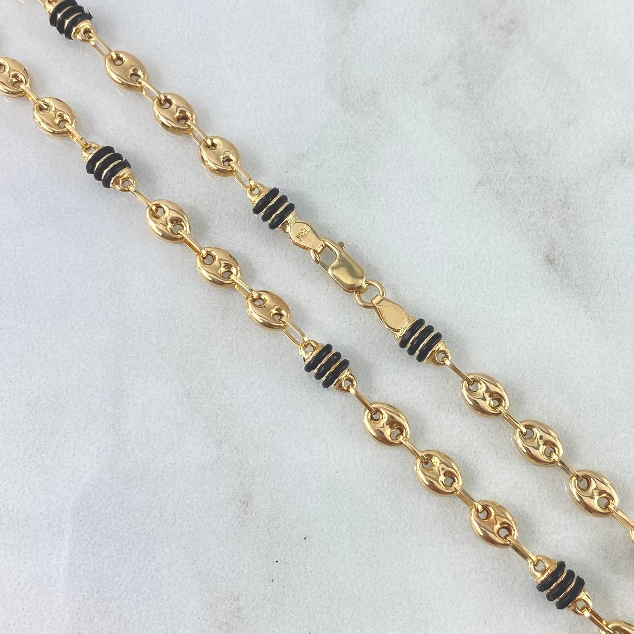 Cadena Rustica GC Barril 9.35gr / 60cm / 4mm Cauchos Negros Oro Amarillo *
