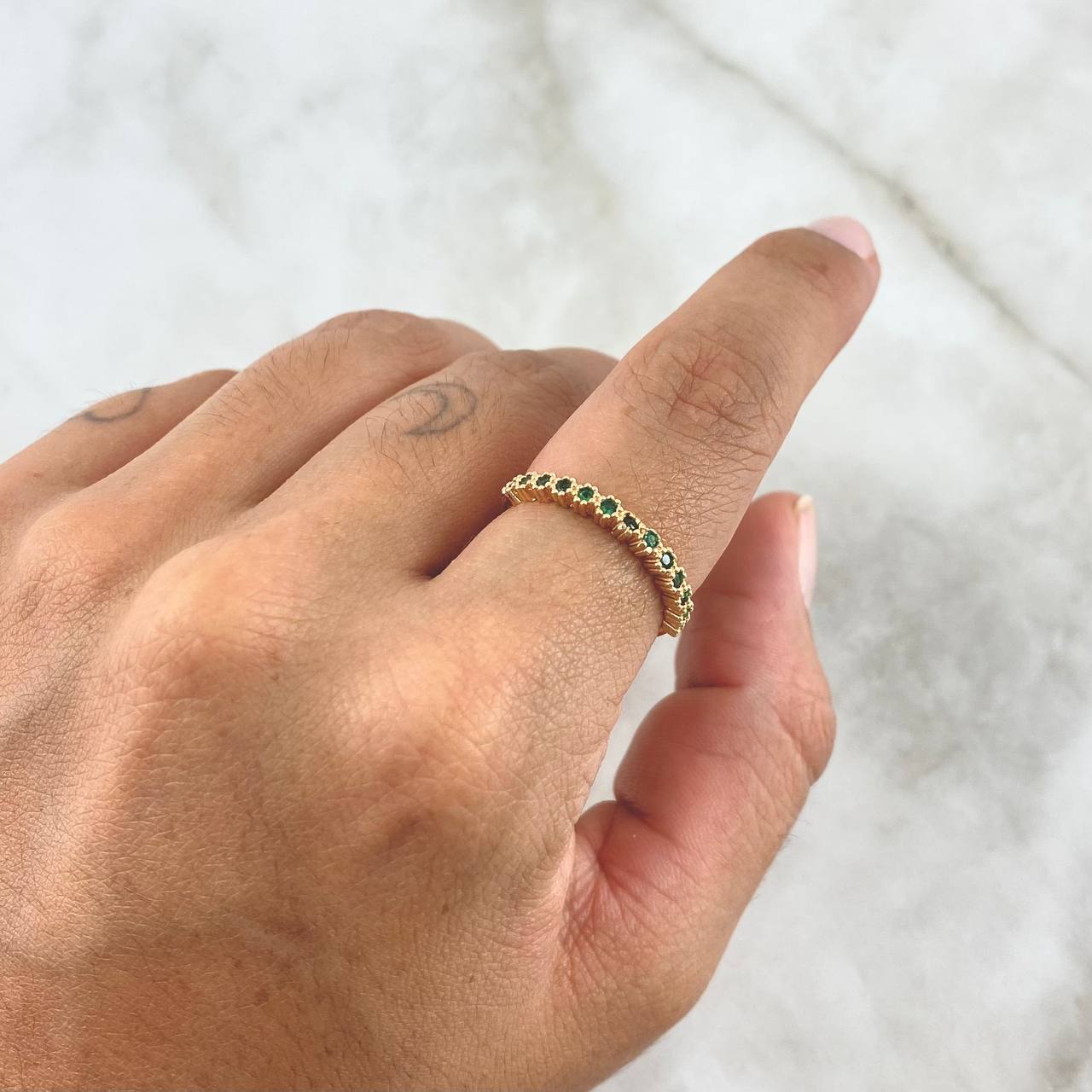 Anillo Media Churumbela Flor 1.7gr / T6 3/4 / Circones Verdes Oro Amarillo
