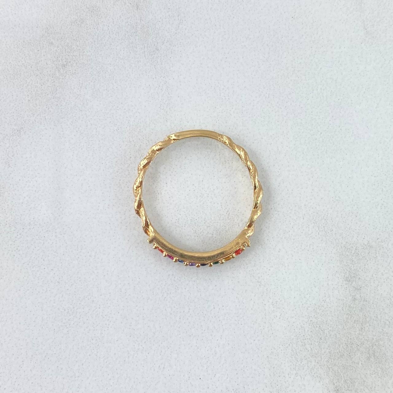 Anillo Medio Carril Trenzado 1.75gr / T6 3/4 / Circones Multicolores Oro Amarillo