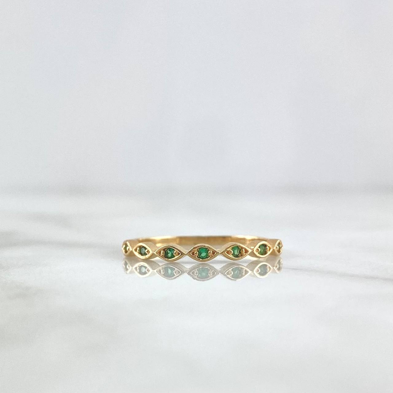 Anillo Ojos Infinitos 1.5gr / T6 1/2 / Circones Verdes Oro Amarillo