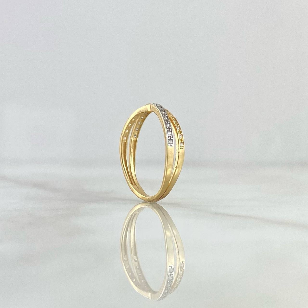 Anillo Lineas Cruzadas 1.45gr / T6 / Circones Blancos Dos Oros Amarillo Blanco