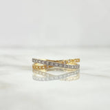 Anillo Lineas Cruzadas 1.45gr / T6 / Circones Blancos Dos Oros Amarillo Blanco