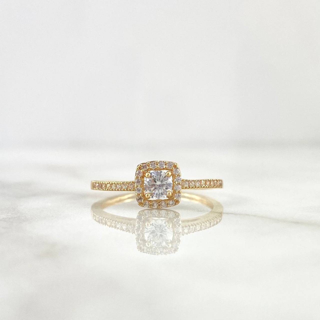 Anillo Solitario Halo Tupido 1.95gr / T6 1/2 / Circones Blancos Oro Amarillo