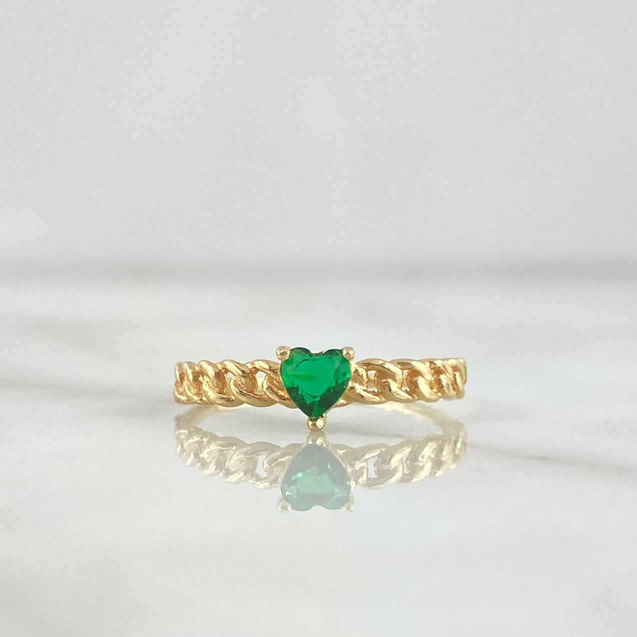 Anillo Solitario Corazón Cubano 1.25gr / T5 1/2 / Circon Verde Oro Amarillo