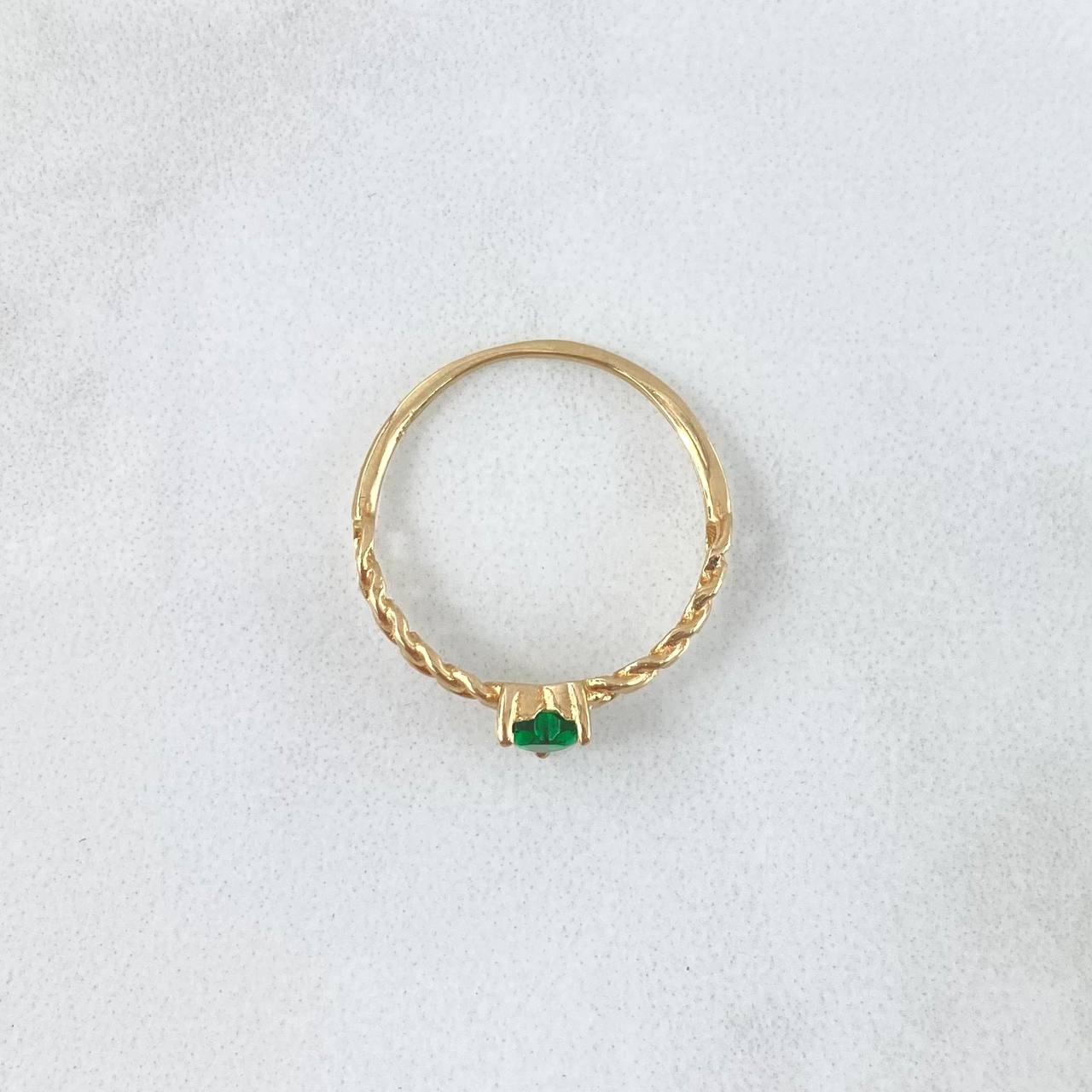 Anillo Solitario Corazón Cubano 1.25gr / T5 1/2 / Circon Verde Oro Amarillo