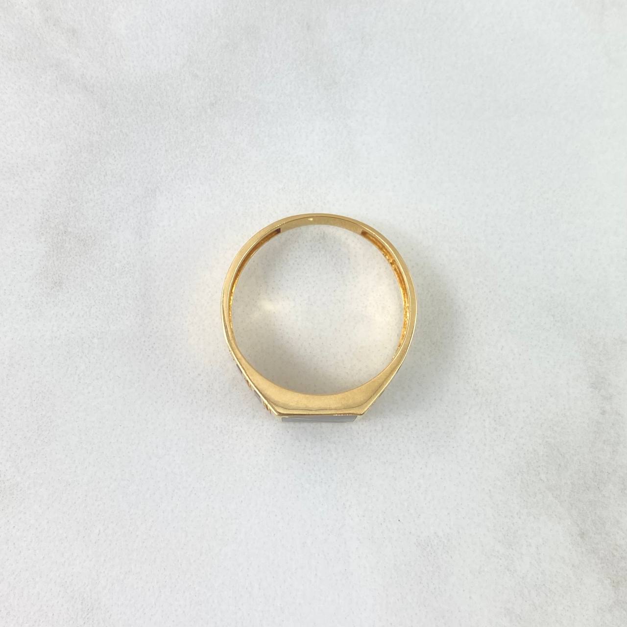 Anillo Cuadro Dividido 3.95gr / T10 / Resina Negra Circones Blancos Oro Amarillo 18K *