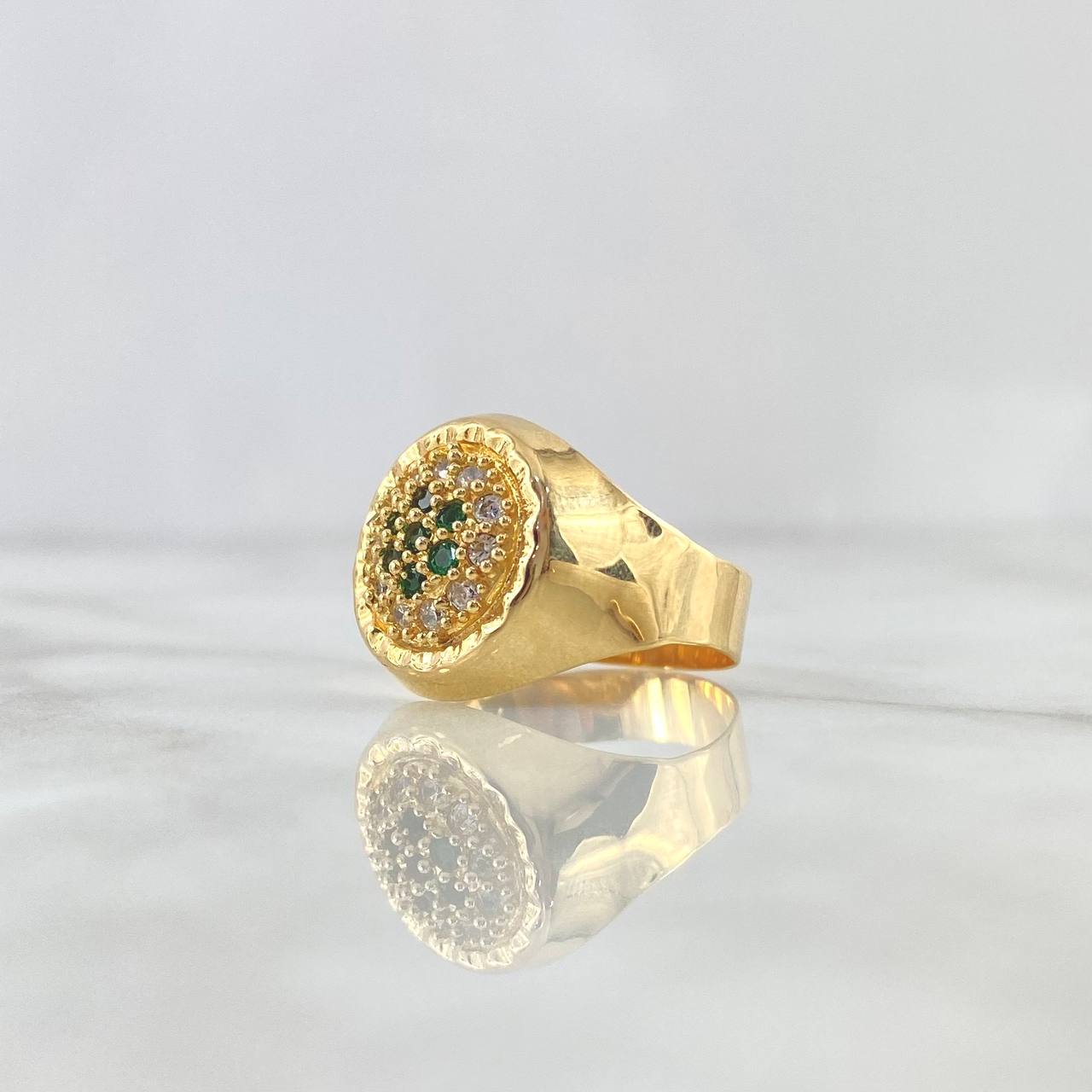 Anillo Sello Floreado 4.5gr / T9 1/4 / Circones Blancos Verdes Oro Amarillo ©