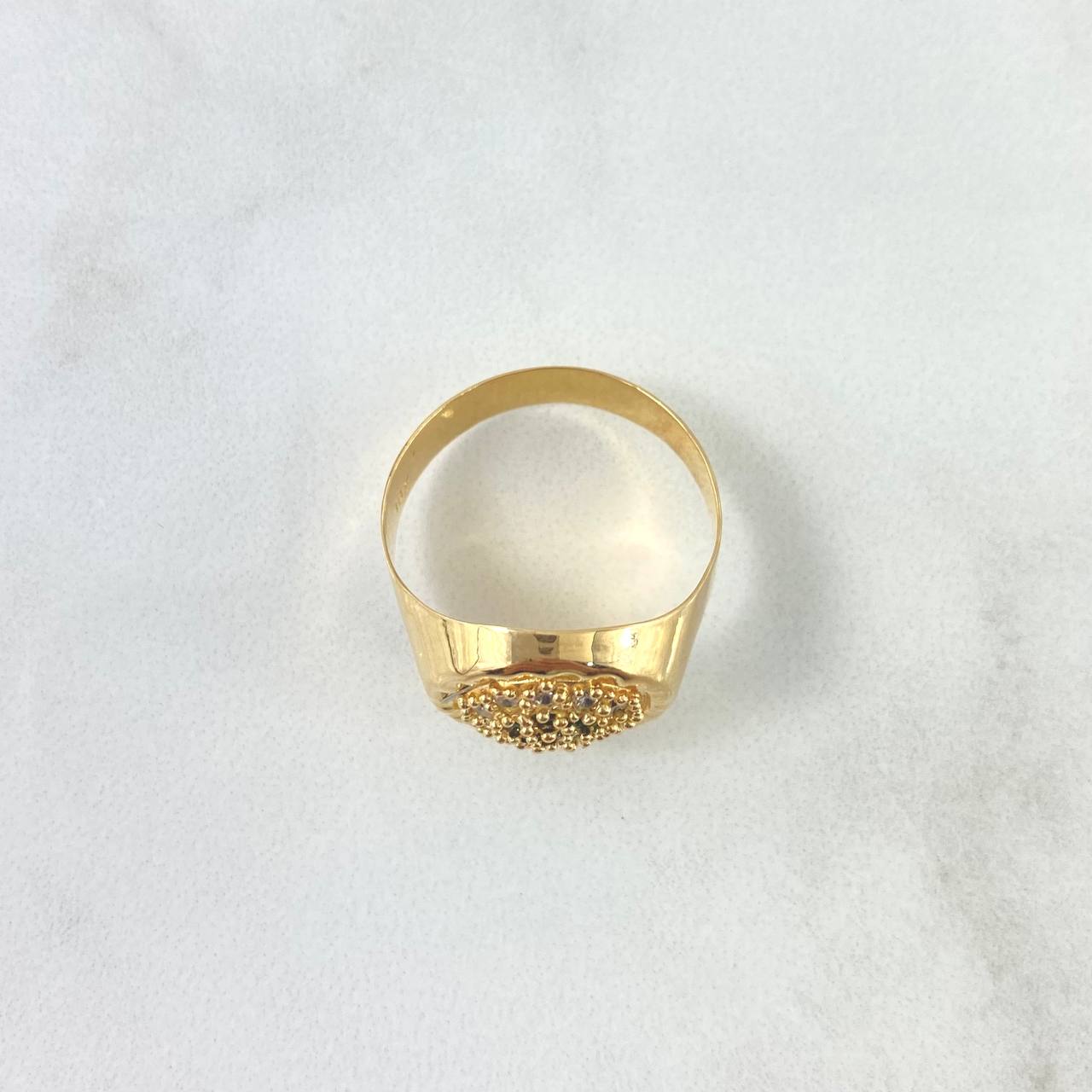 Anillo Sello Floreado 4.5gr / T9 1/4 / Circones Blancos Verdes Oro Amarillo ©