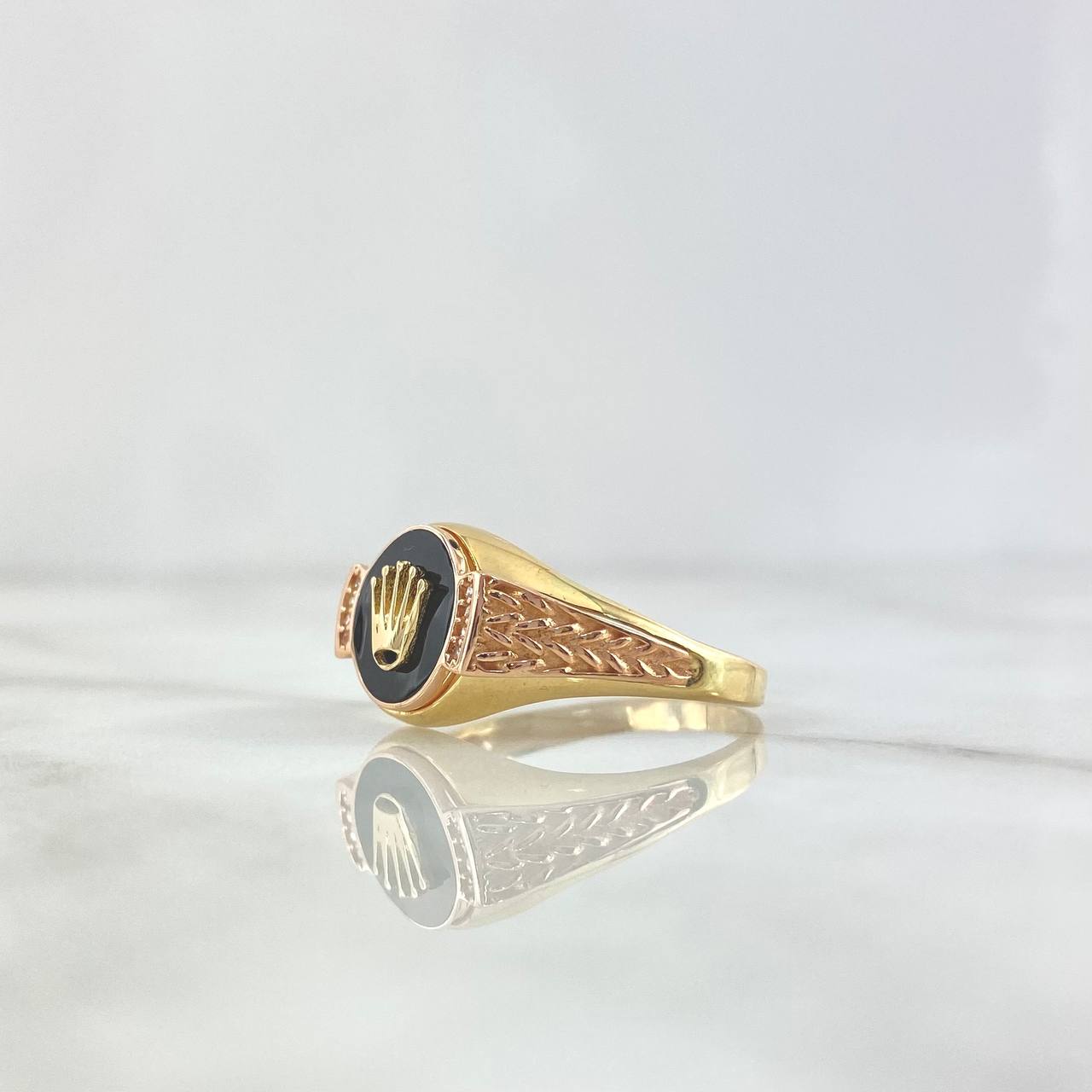 Anillo Sello Corona RX 3.75gr / T11 1/4 / Escamado Circones Blancos Dos Oros Amarillo Rosa 18K *