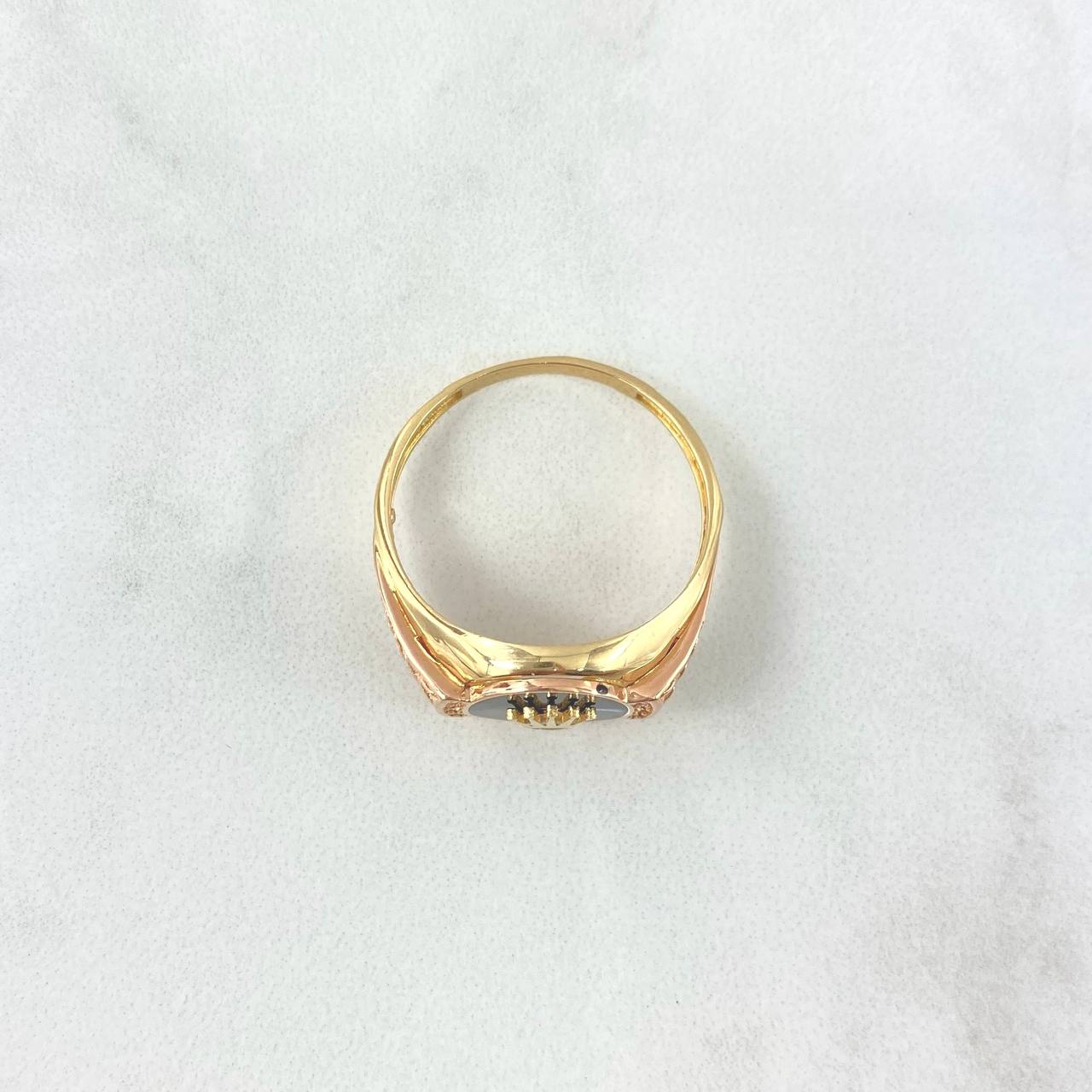 Anillo Sello Corona RX 3.75gr / T11 1/4 / Escamado Circones Blancos Dos Oros Amarillo Rosa 18K *