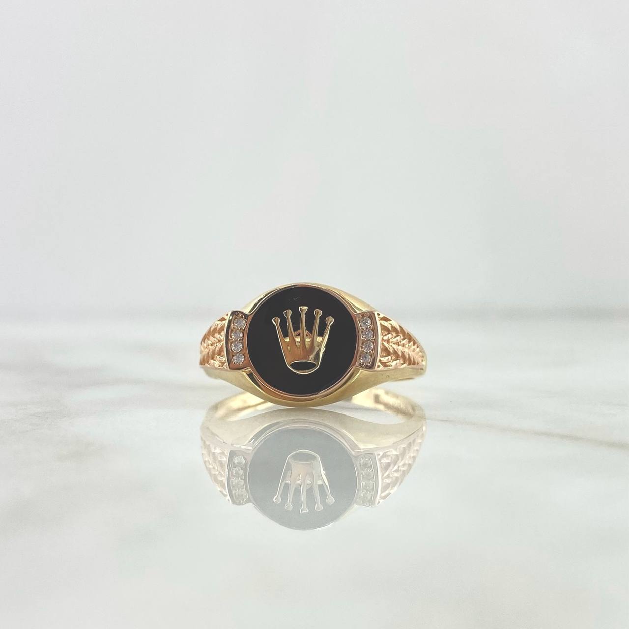Anillo Sello Corona RX 3.75gr / T11 1/4 / Escamado Circones Blancos Dos Oros Amarillo Rosa 18K *
