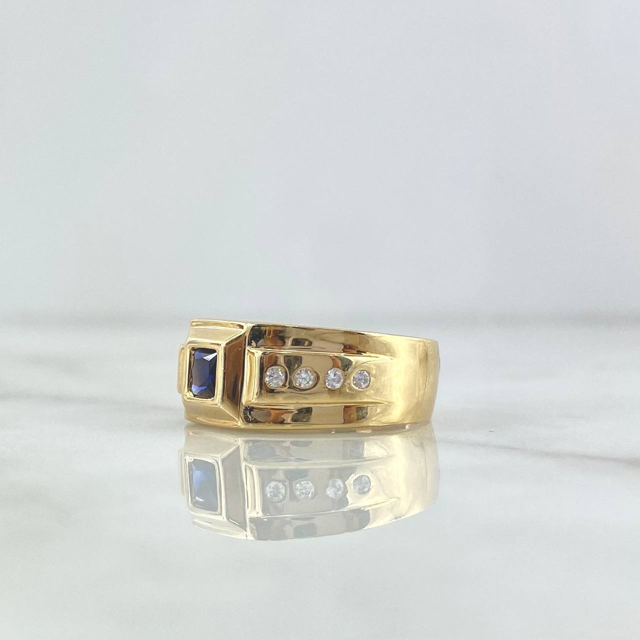 Anillo Solitario Cuadriculado 3.95gr / T6 3/4 / Circones Blancos Y Azul Oro Amarillo ©