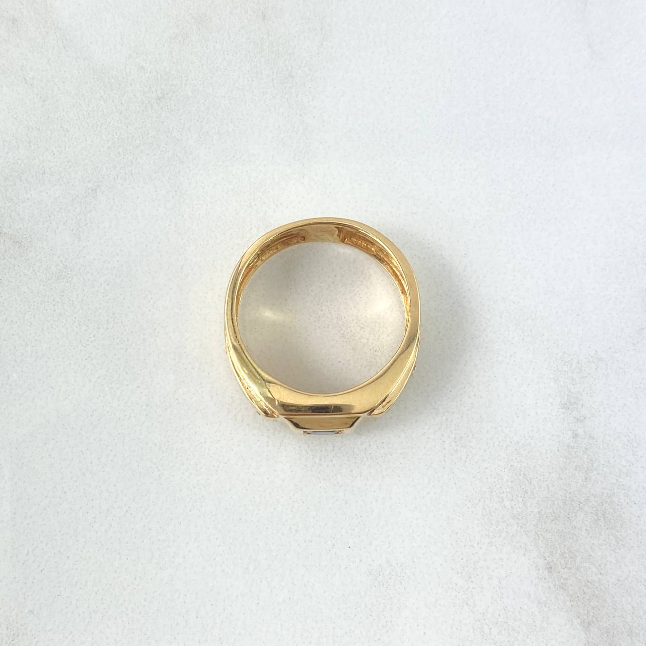 Anillo Solitario Cuadriculado 3.95gr / T6 3/4 / Circones Blancos Y Azul Oro Amarillo ©