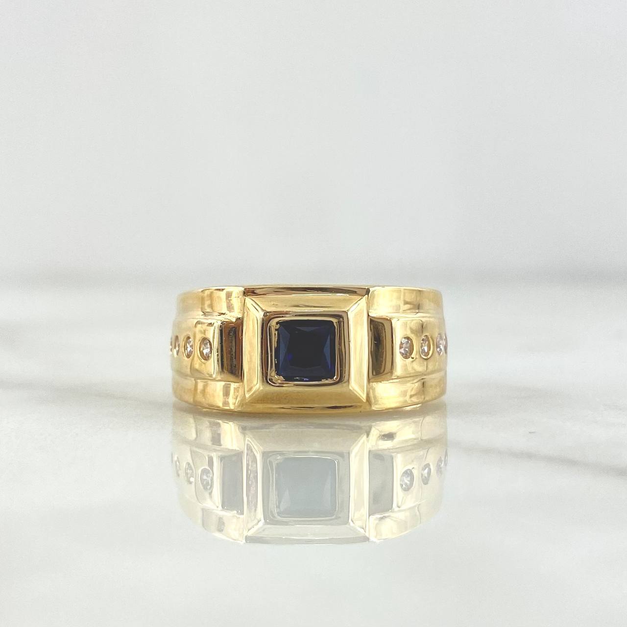 Anillo Solitario Cuadriculado 3.95gr / T6 3/4 / Circones Blancos Y Azul Oro Amarillo ©
