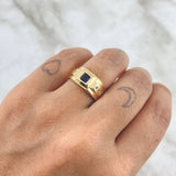 Anillo Solitario Cuadriculado 3.95gr / T6 3/4 / Circones Blancos Y Azul Oro Amarillo ©