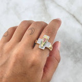 Anillo Cruz Virgen Guadalupe 8.45gr / T11 / Circones Blancos - Verdes - Fucsias Tres Oros ©