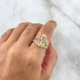 Anillo Cruces Virgen De Guadalupe Silueta 7.6gr / T7 3/4 / Circones Blancos - Azules - Fucsias Dos Oros Amarillo Rosa ©