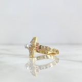 Anillo Cristo INRI 4.25gr / T8 1/4 / Esferas Circones Blancos Tres Oros ©