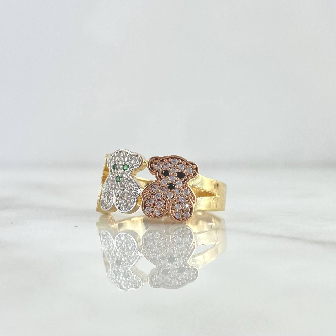 Anillo Trio Osos TS 4.25gr / T8 3/4 / Circones Azules Verdes Negros Y Blancos Tres Oros