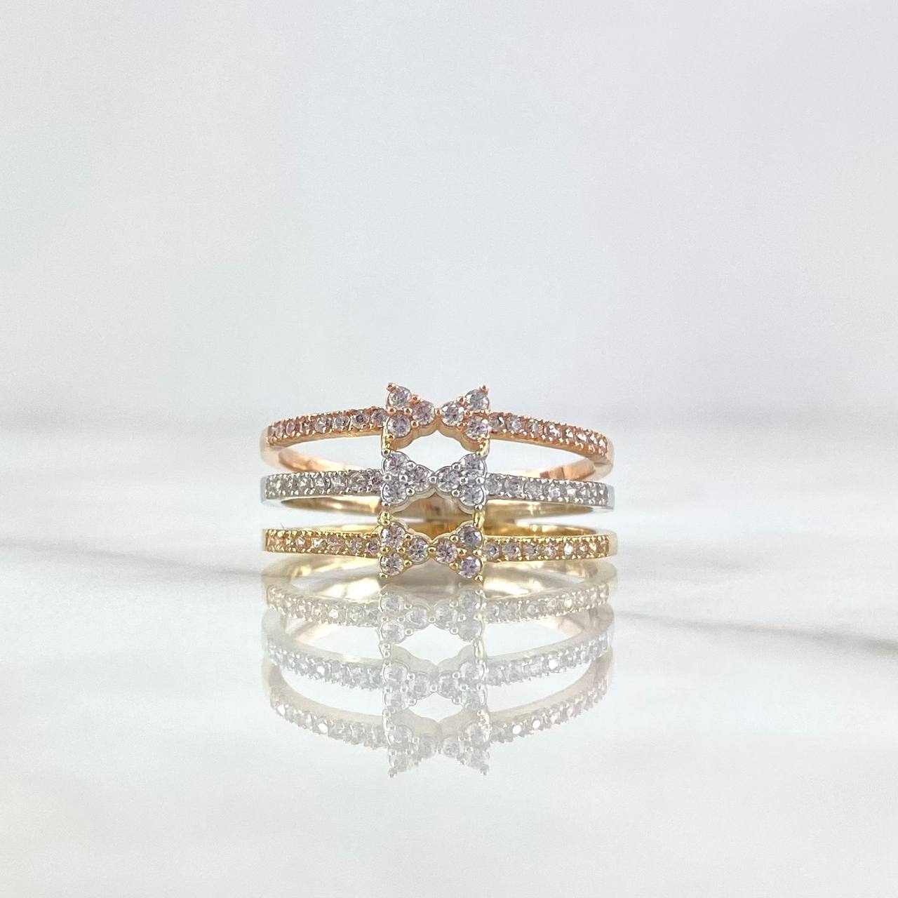 Anillo Trio De Moños 3.95gr / T7 1/4 / Circones Blancos Tres Oros